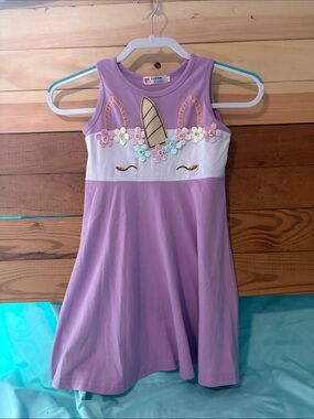 ETE Lavender Unicorn Floral Applique Dress